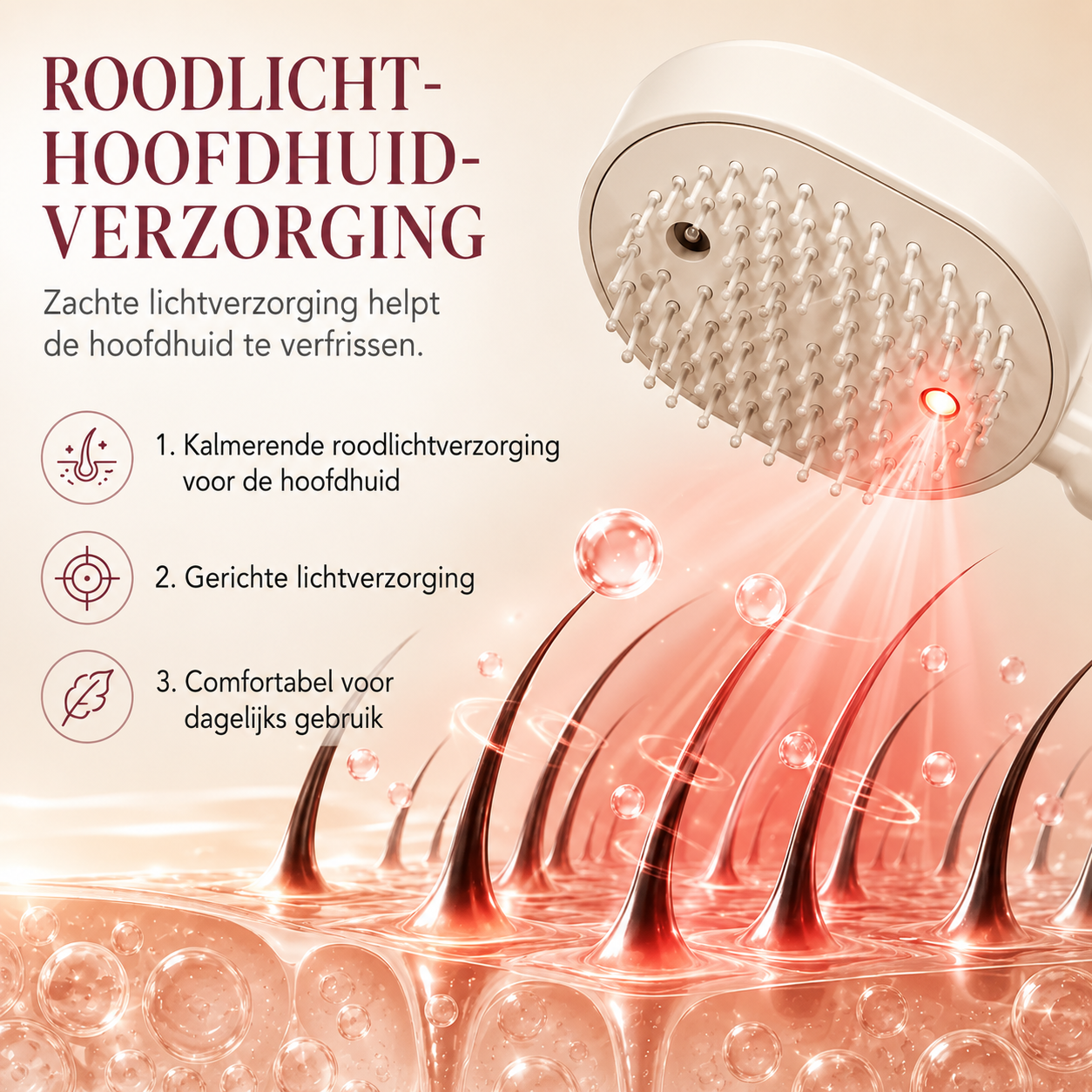 2-in-1 Stoom Haarborstel met Roodlichttherapie – Anti-Pluis Ontklitborstel met Verneveling – Elektrische Massageborstel voor Glanzend en Gezond Haar