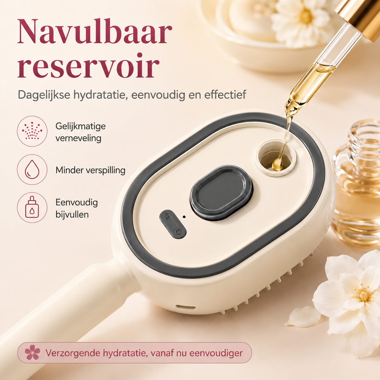 2-in-1 Stoom Haarborstel met Roodlichttherapie – Anti-Pluis Ontklitborstel met Verneveling – Elektrische Massageborstel voor Glanzend en Gezond Haar