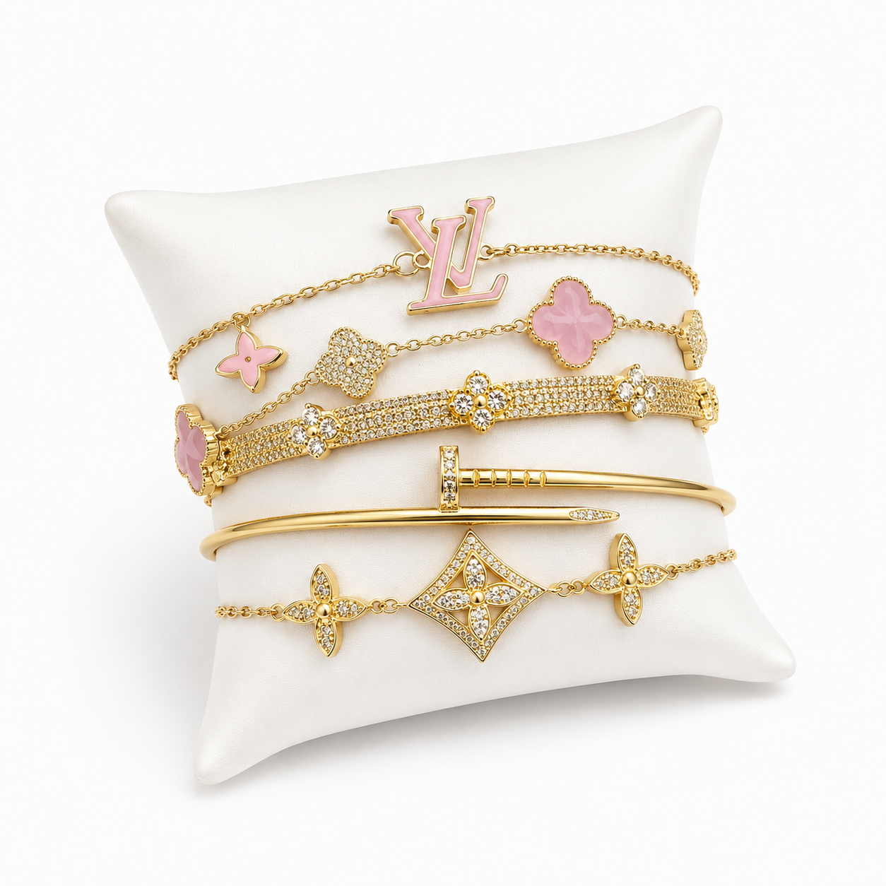 Rosé Luxe Collection – 5 Delige Goudkleurige Armbandenset