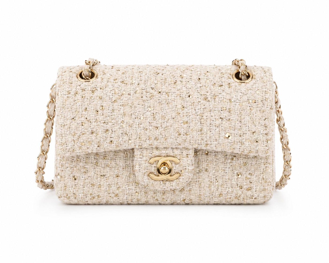 Luxury Gold Fleck Tweed Shoulder Bag – Elegant Chain Crossbody