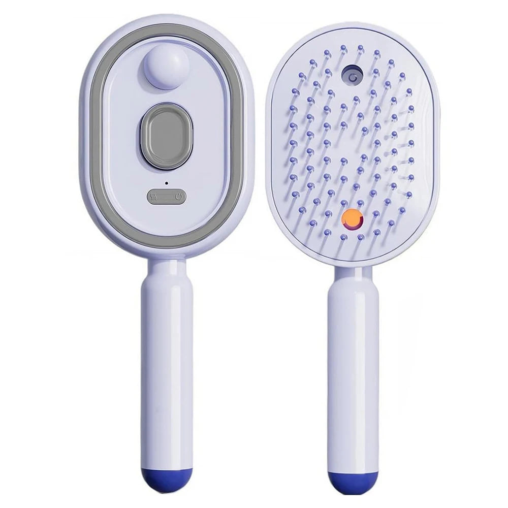 2-in-1 Stoom Haarborstel met Roodlichttherapie – Anti-Pluis Ontklitborstel met Verneveling – Elektrische Massageborstel voor Glanzend en Gezond Haar